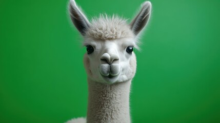 Obraz premium Close-up of an Alpaca Head on a Green Background Studio Shot