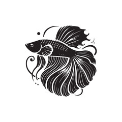 Black Color Betta Fish silhouette design Vector Illustration, Solid White Background (6).eps