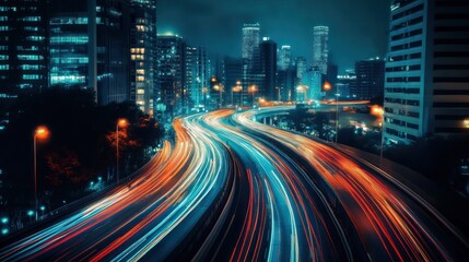 Obraz premium Night City Highway Lightscape: A Vibrant Symphony of Urban Motion