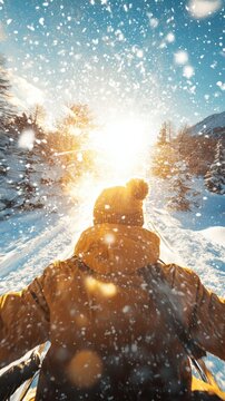 Exciting sleigh ride adventure with confident conductor in a snowy landscape winter wonderland action shot scenic viewpoint