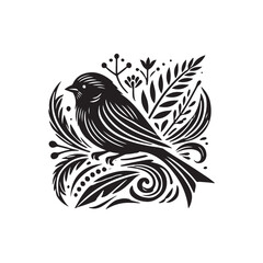 Black Color Canary silhouette design Vector Illustration, Solid White Background (7).eps