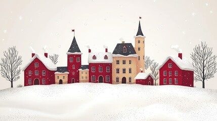 Fototapeta premium A Charming Snowy Village Scene With Red Houses