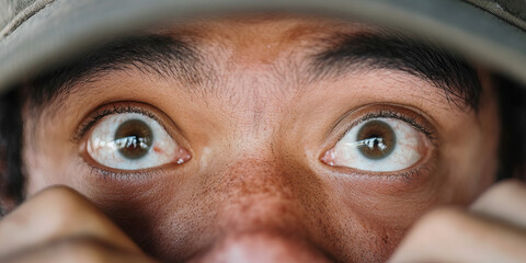 Close-up Photograph of Wide Human Eyes and Partial Face