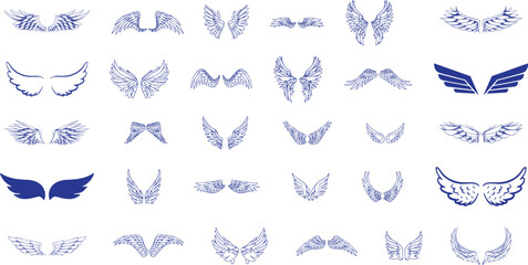 wing silhouette vector set, angel or bird wings