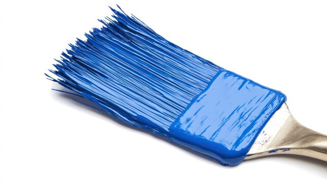 Blue paint brush stroke with texture, isolated on white.