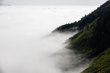 Nature landscapes formed by the sea of ​​clouds on high plateaus. Huser Plateau Rize, Turkey