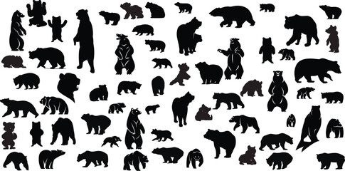 Fototapeta premium various bear silhouettes on the white background