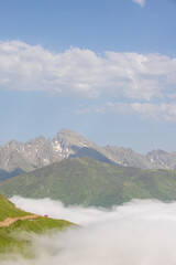 Nature landscapes formed by the sea of ​​clouds on high plateaus. Huser Plateau Rize, Turkey