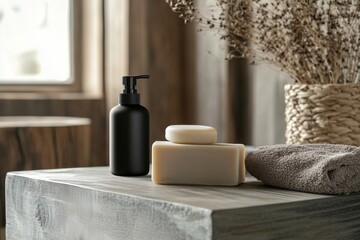 Mockup of a Cosmetic Bottle and Soap
