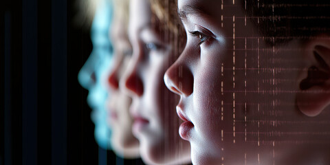 Three Children's Profiles with Digital Overlay