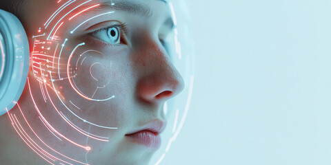 Human Face with Digital Interface Overlay