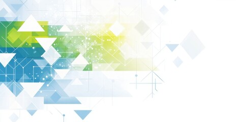 Light blue and green geometric background with arrows, white color blocks, and a light gray gradient It includes geometric shapes such as squares and triangles Generative AI