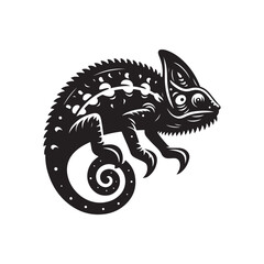 Black Color Chameleon silhouette design Vector Illustration, Solid White Background
