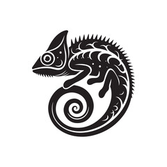 Black Color Chameleon silhouette design Vector Illustration, Solid White Background