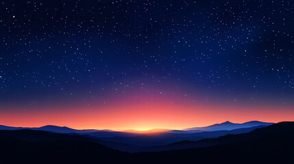 Magical sunset with starry sky. Galactic Shores. Illustration