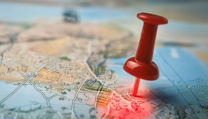 지도 위의 붉은 색의 작은 핀이 꽂혀있는 모습