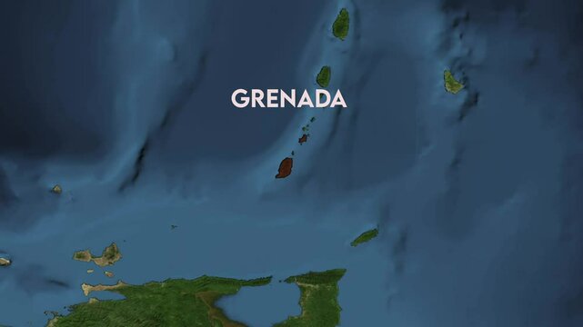 Zoom from Earth to Grenada. World map animation with country borders, Images from NASA
