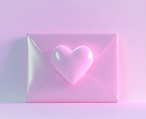 A 3D image of a basic pink envelope adorned with a heart symbol, embodying love and affection, creates a sense of warmth and connection