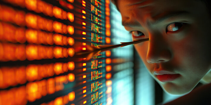 Person Aiming Arrow at Numerical Data Display