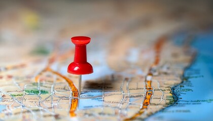 지도 위의 붉은 색의 작은 핀이 꽂혀있는 모습