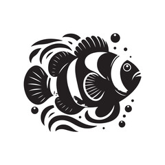 Black Color Clownfish silhouette design Vector Illustration, Solid White Background (11).eps