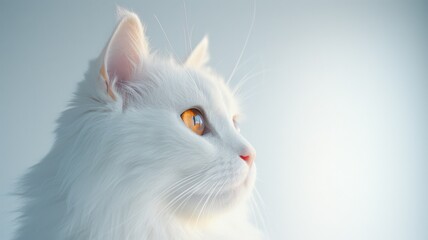 Turkish Angora: A Turkish Angora cat with pure white, silky fur and odd-colored eyes.