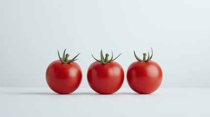 Three fresh red tomatoes on white background