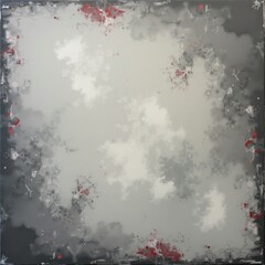 Obraz premium Abstract art piece featuring a textured gray and white background with accents of red. The piece has a distressed, aged look.