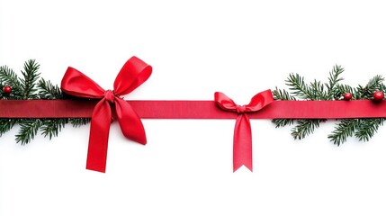 christmas wreath, red ribbon bow, isolated on white background, clipping path