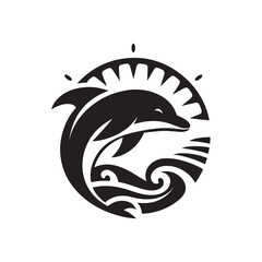 Black Color Dolphin silhouette design Vector Illustration, Solid White Background (12).eps