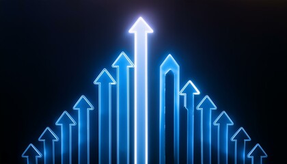 어두운 배경에 빛나는 형광색 화살표들이 배열되어 있고, 그 가운데 하나만 유독 더 밝은 빛을 발하는 장면