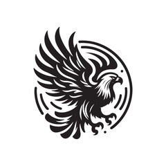 Black Color Eagle silhouette design Vector Illustration, Solid White Background