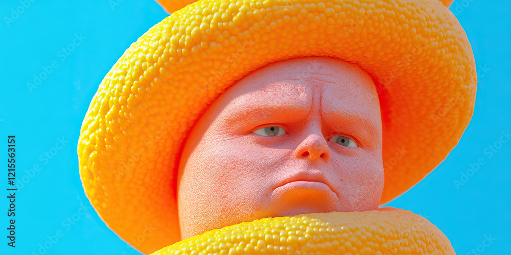 Poster digital rendering of a face partially covered by orange objects