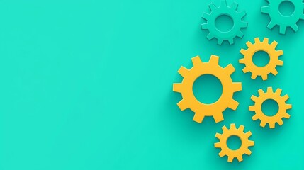 Business Team Building Activity Goal Colorful gears on a vibrant background.