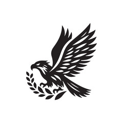 Black Color Eagle silhouette design Vector Illustration, Solid White Background