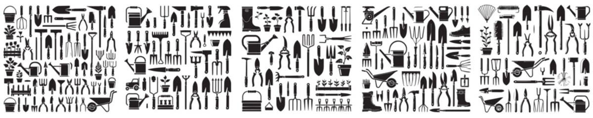 Obraz premium Complete collection of gardening equipment vector icons