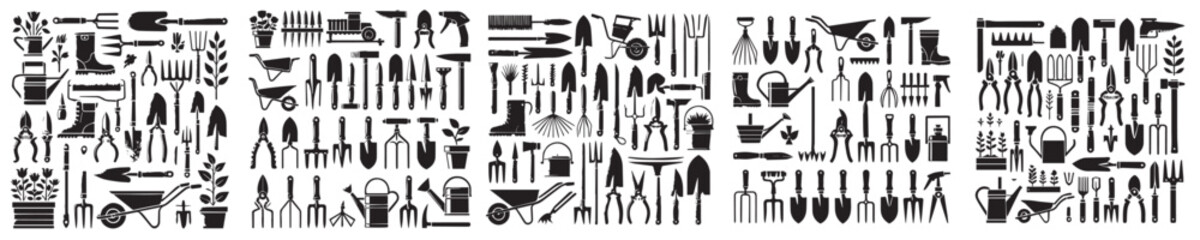 Complete collection of gardening equipment vector icons