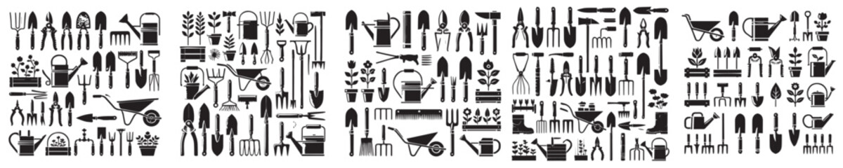 Complete collection of gardening equipment vector icons