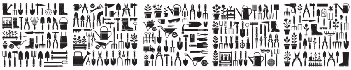 Complete collection of gardening equipment vector icons