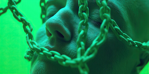 Human Face Partially Covered by Green Chain
