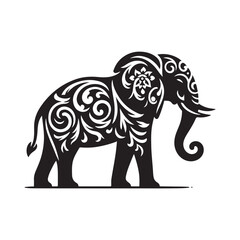Black Color Elephant silhouette design Vector Illustration, Solid White Background (4).eps