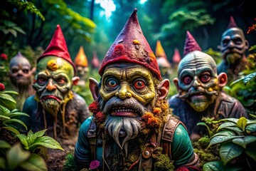 Surreal Zombie Garden Gnomes: Decaying Delight in a Mystical Garden