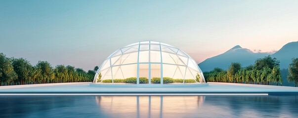 Obraz premium A futuristic dome greenhouse as part of a residential project, merging food and living