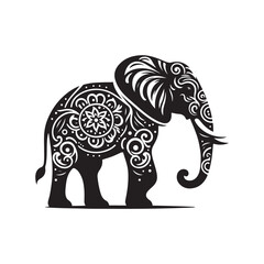 Black Color Elephant silhouette design Vector Illustration, Solid White Background (12).eps