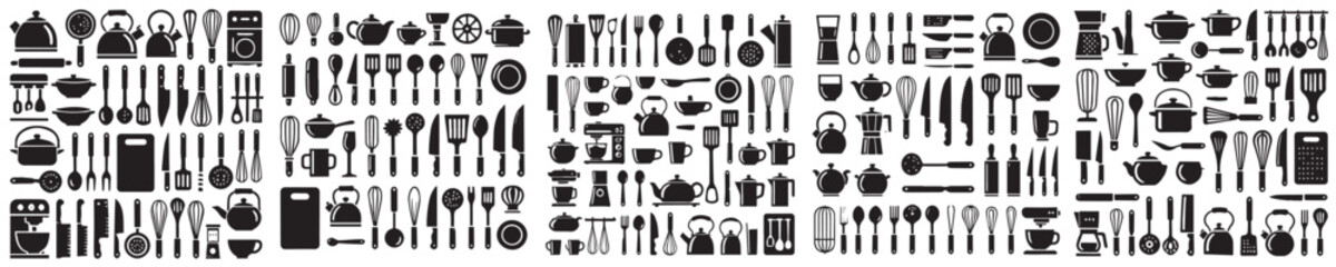 Complete collection of cooking equipment vector icons