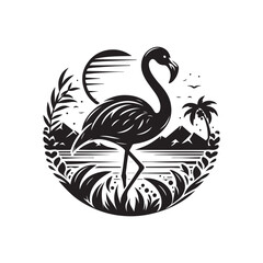 Black Color Flamingo silhouette design Vector Illustration, Solid White Background (3).eps