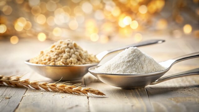 Tablespoon and Teaspoon of Wheat Flour Isolated on White Background - Stock Photo