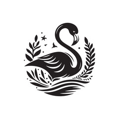 Black Color Flamingo silhouette design Vector Illustration, Solid White Background (5).eps