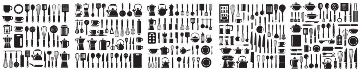 Complete collection of cooking equipment vector icons