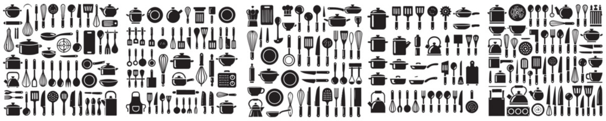 Complete collection of cooking equipment vector icons